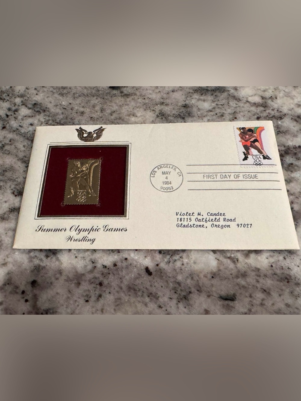 1984 vintage Summer Olympic Games "First Day of Issue" 22k gold stamp